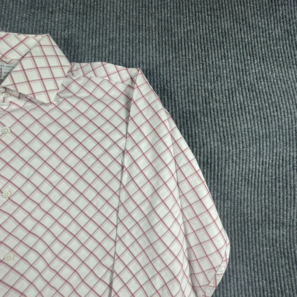 Banana Republic Shirt Mens L 16 White‎ Button Cotton Plaid Wedding French Cuffs